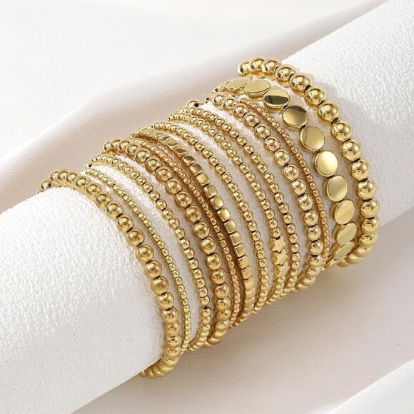 Beaded Bracelet Set Women Gold Tone Stackable Fashion Jewelry Trendy Layerings - Picture 6 of 7